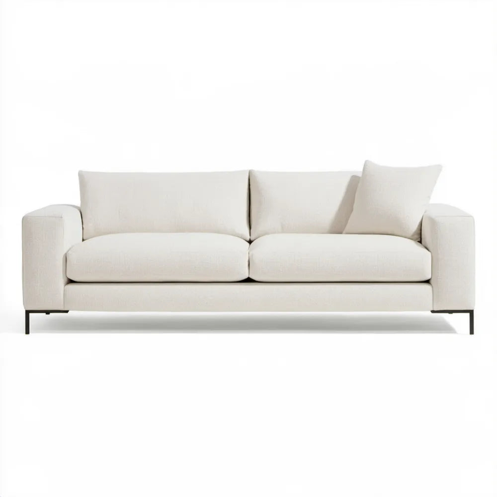 Trzyosobowa kremowa sofa z czarnymi nogami, 220 x 95 x 85 cm