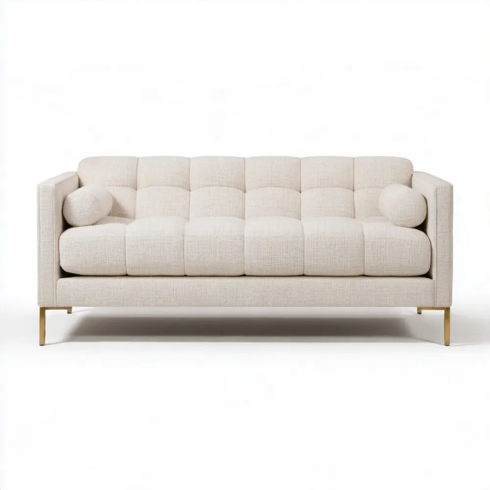 Kremowa sofa trzyosobowa ze złotymi nogami 230 x 95 x 82 cm