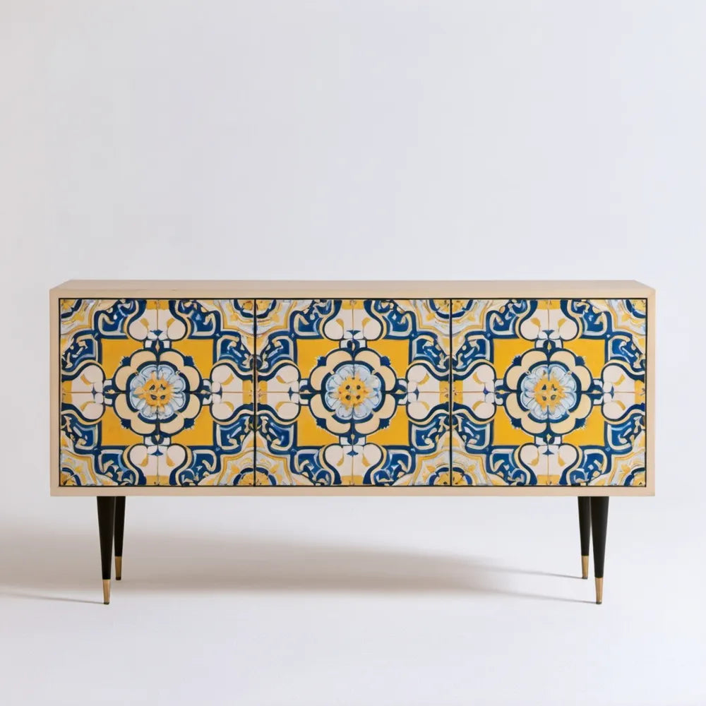 Szafka RTV z MDF 160 x 40 x 75 cm Żółta/Granatowa