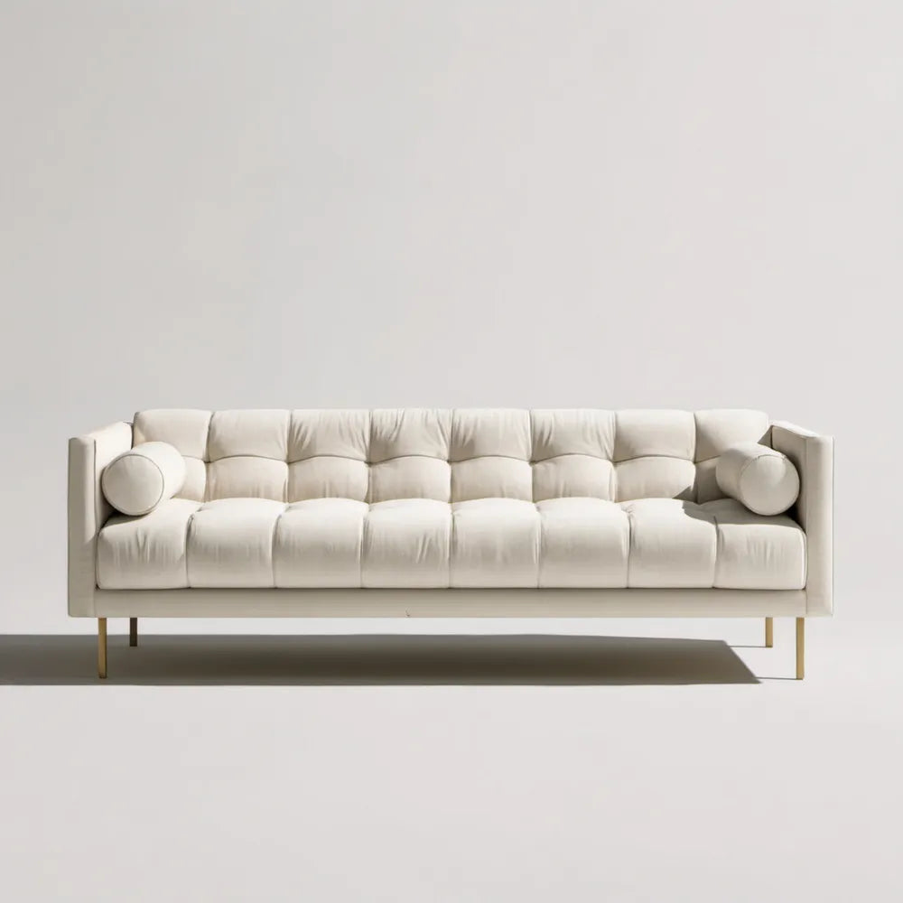 Kremowa sofa 3-osobowa ze złotymi nogami 220 x 90 x 80 cm