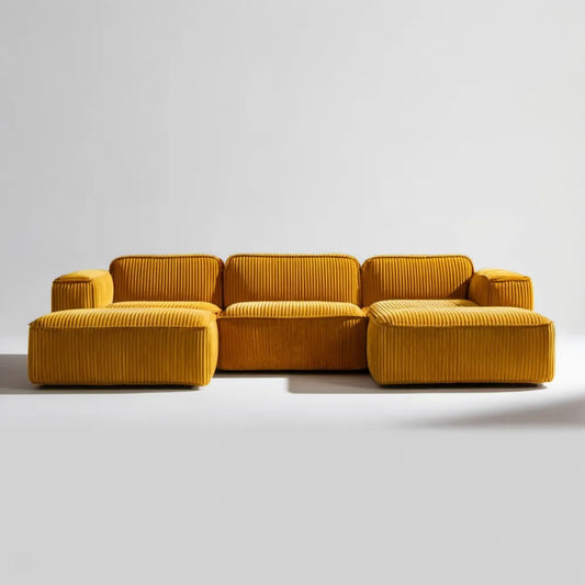 Musztardowa sofa trzyosobowa ze sztruksową tapicerką 230 x 95 x 78 cm