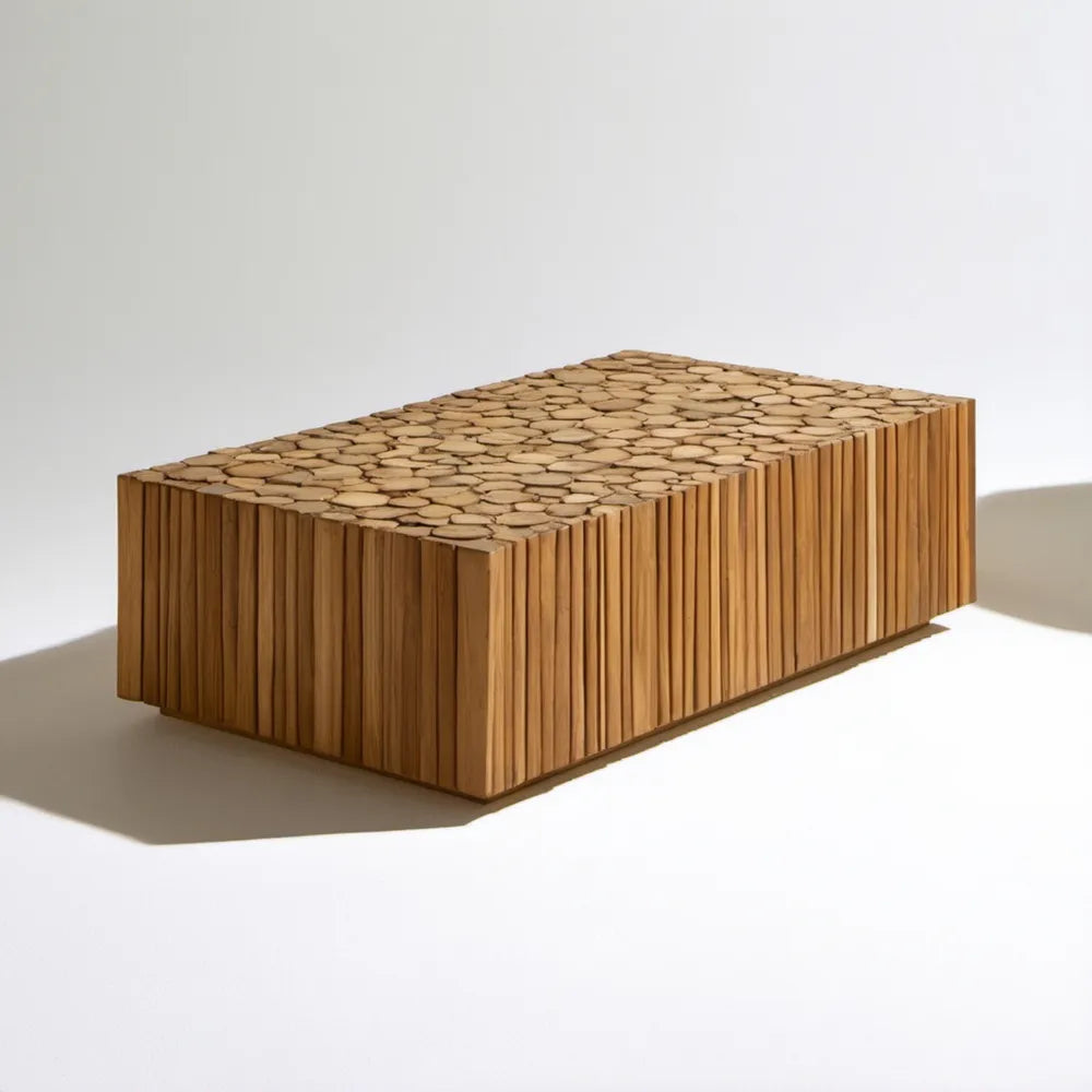 Prostokątny stolik kawowy z litego drewna, naturalny brąz, 100 x 60 x 35 cm