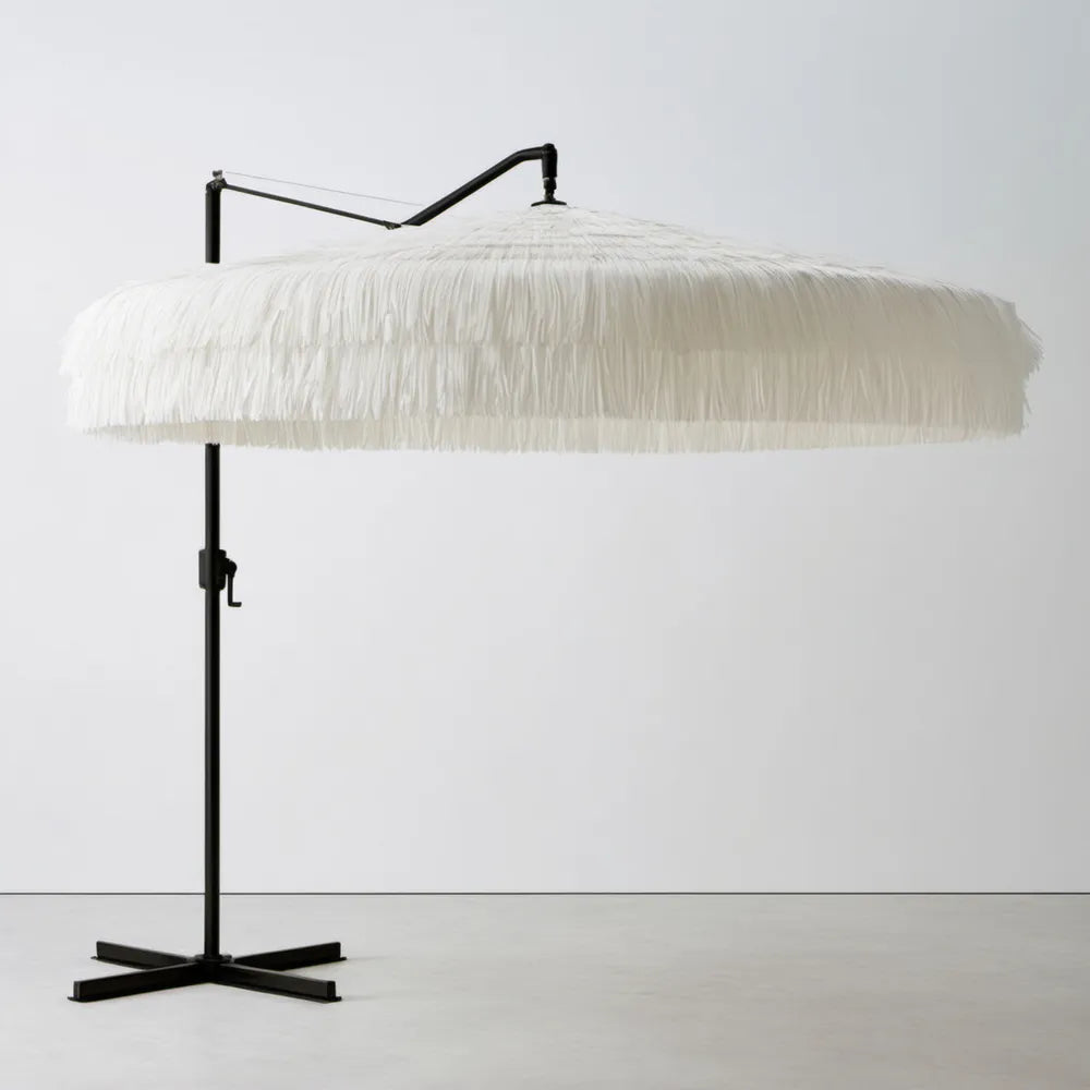 Boczny parasol ogrodowy z frędzlami, biało-czarny, Ø 250 cm