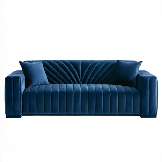 Granatowa sofa trzyosobowa z aksamitu poliestrowego 220 x 90 x 78 cm