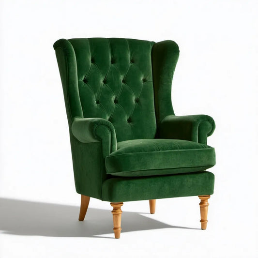 Zielony pikowany fotel uszak z aksamitną tapicerką 80 x 85 x 110 cm