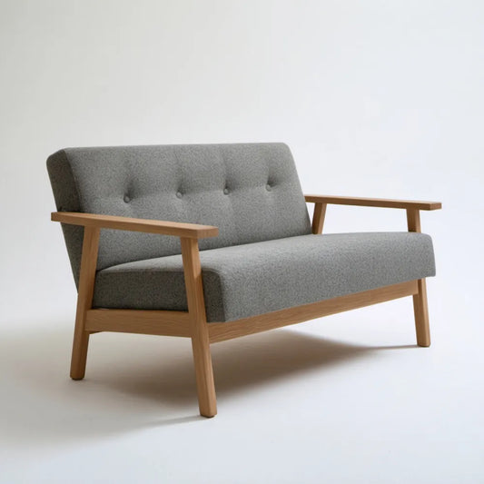 Szara dwuosobowa sofa z litego drewna kauczukowego 120 x 75 x 78 cm