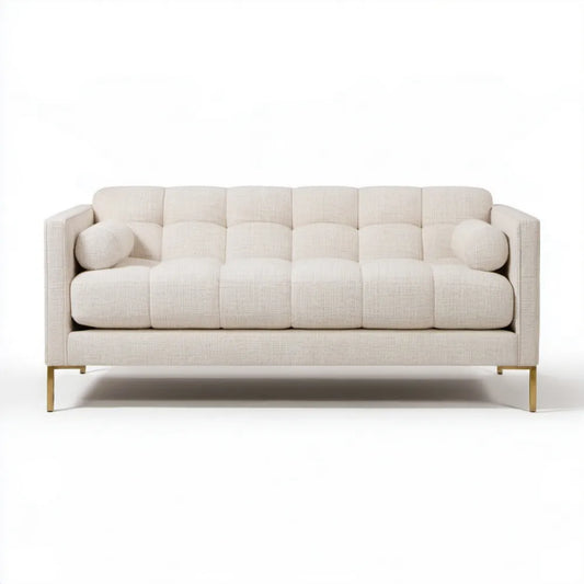 Kremowa sofa trzyosobowa ze złotymi nogami 230 x 95 x 82 cm
