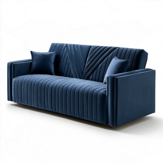 Granatowa sofa dwuosobowa z weluru poliestrowego 180 x 88 x 82 cm