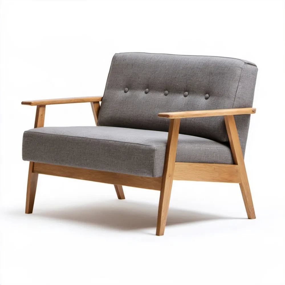 Dwuosobowa sofa z litego drewna kauczukowego, szara, 120 x 75 x 80 cm