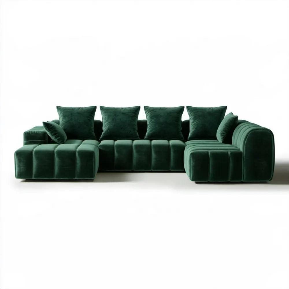 Ciemnozielona modułowa sofa narożna 4-osobowa z aksamitu poliestrowego 320 x 100 x 95 cm