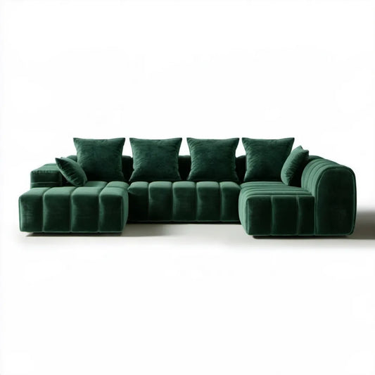 Ciemnozielona modułowa sofa narożna 4-osobowa z aksamitu poliestrowego 320 x 100 x 95 cm