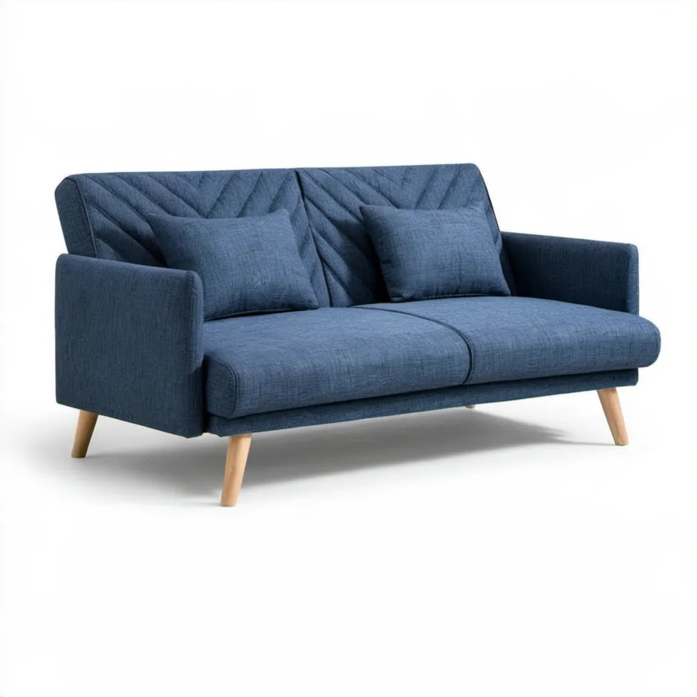 Dwuosobowa sofa granatowa z jasnobrązowymi nogami, 150 × 85 × 82 cm