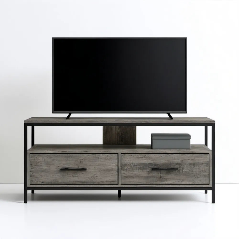 Szafka RTV 120 x 40 x 60 cm z 2 szufladami, szary dąb/czarny
