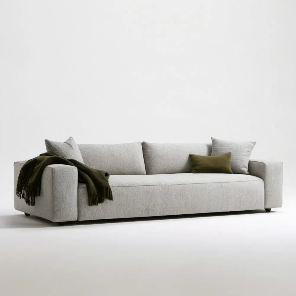 Trzyosobowa sofa jasnoszara z czarnymi nóżkami, 230 x 95 x 85 cm