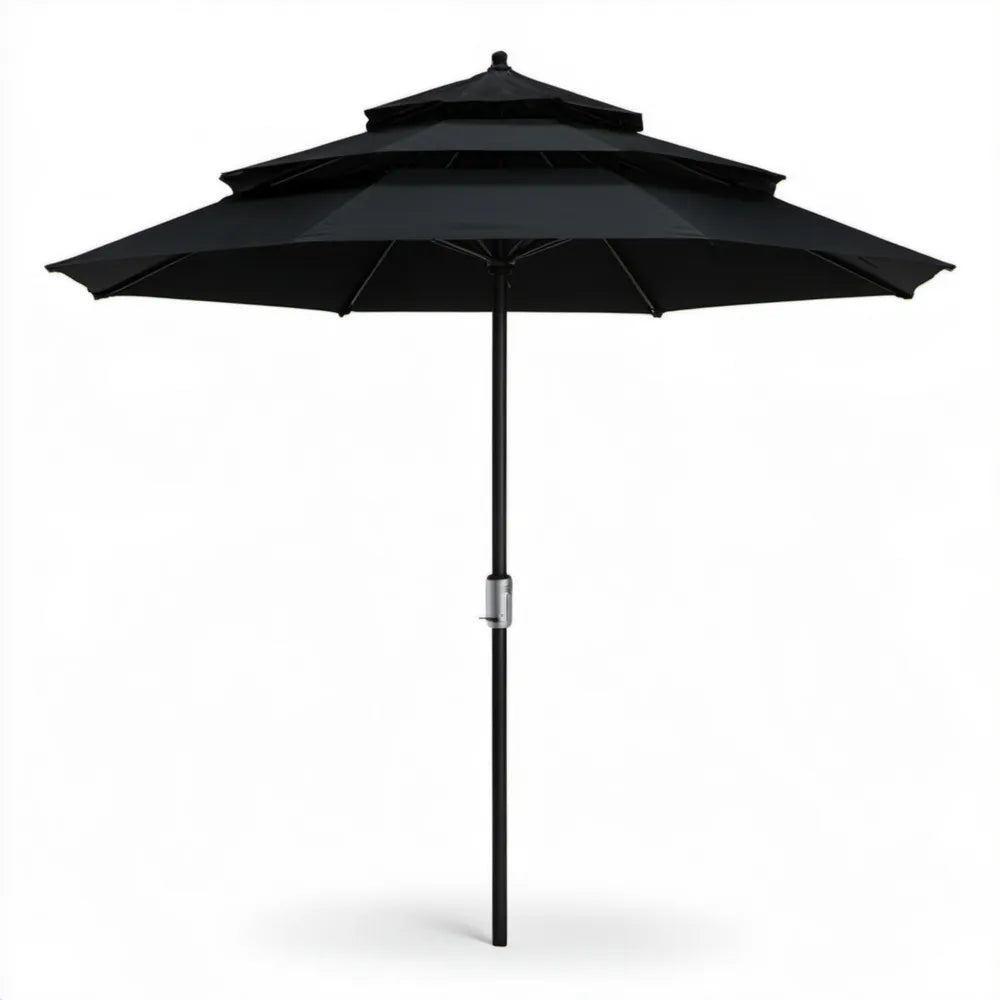 Czarny dwupoziomowy parasol ogrodowy z poliestru, okrągły Ø 300 cm, wysokość 245 cm