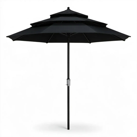 Czarny dwupoziomowy parasol ogrodowy z poliestru, okrągły Ø 300 cm, wysokość 245 cm