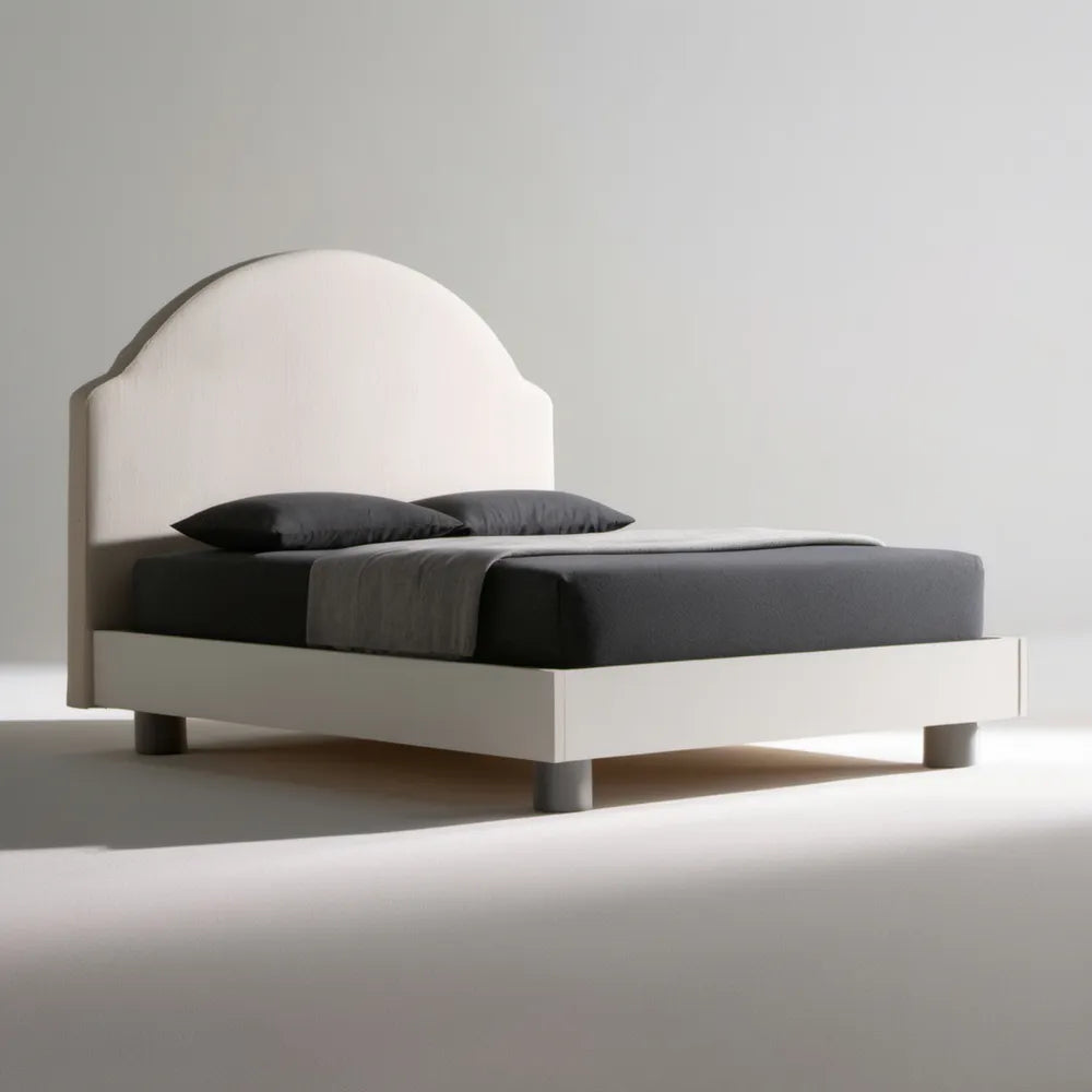 Kremowo-szare łóżko dwuosobowe MDF 160 x 200 cm z łukowym zagłówkiem