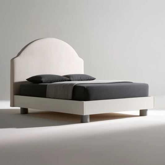 Kremowo-szare łóżko dwuosobowe MDF 160 x 200 cm z łukowym zagłówkiem